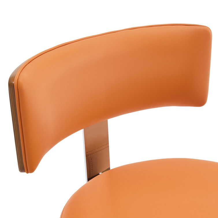 Orange Swivel Upholstered Bar Stools with Wood Legs, Set of 3