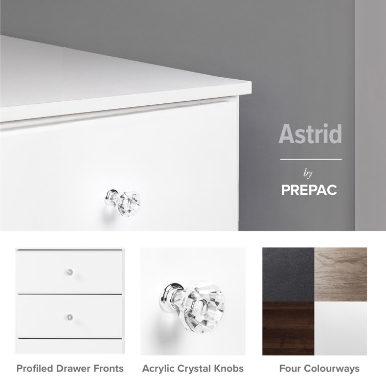Astrid Crystal White 4-Drawer Vertical Dresser with Acrylic Knobs