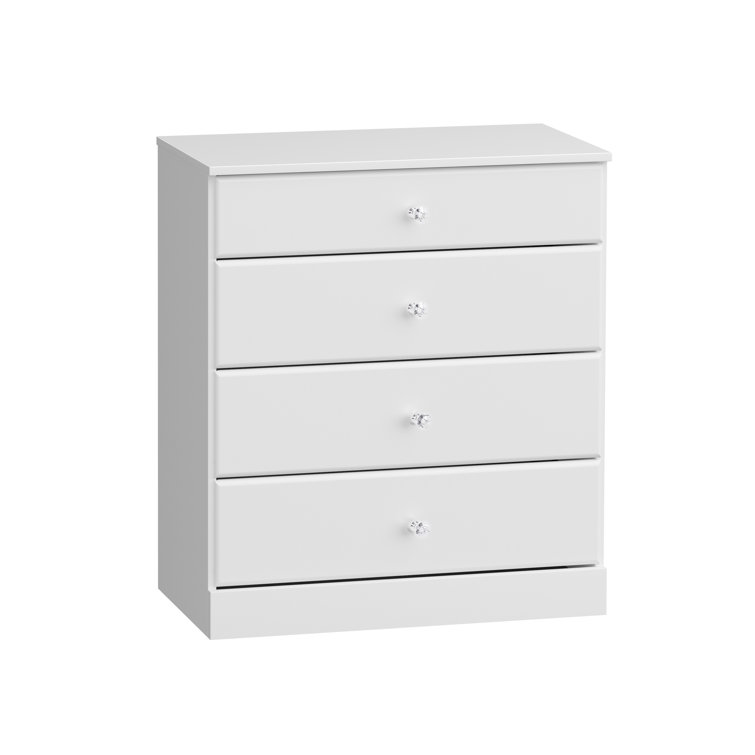 Astrid Crystal White 4-Drawer Vertical Dresser with Acrylic Knobs
