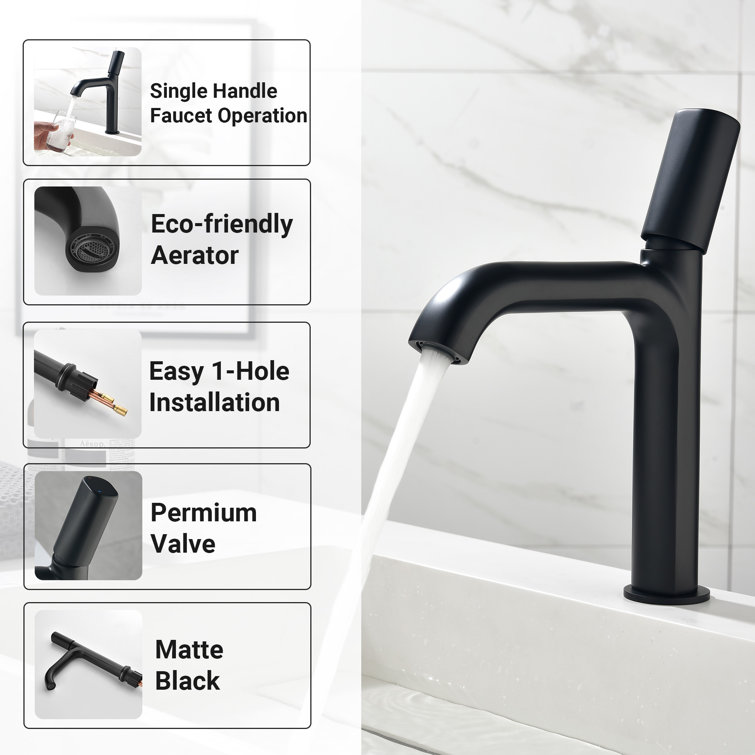 Matte Black Single Handle Brass Bathroom Faucet