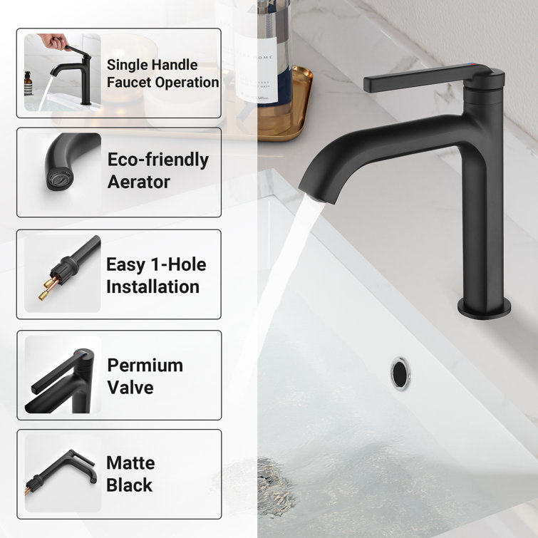 Matte Black Single Handle Mid Arc Bathroom Faucet