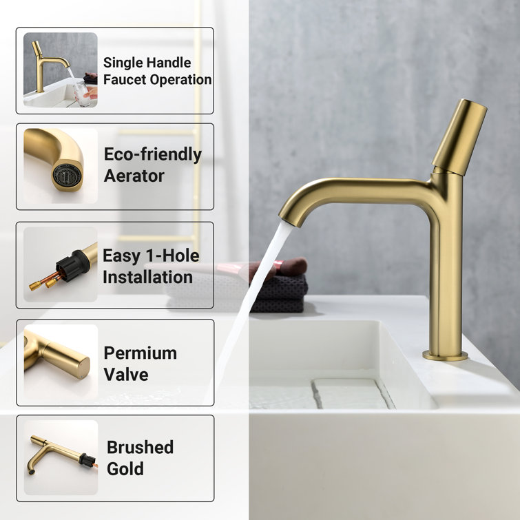 Brushed Gold Brass Single Handle Bathroom Faucet