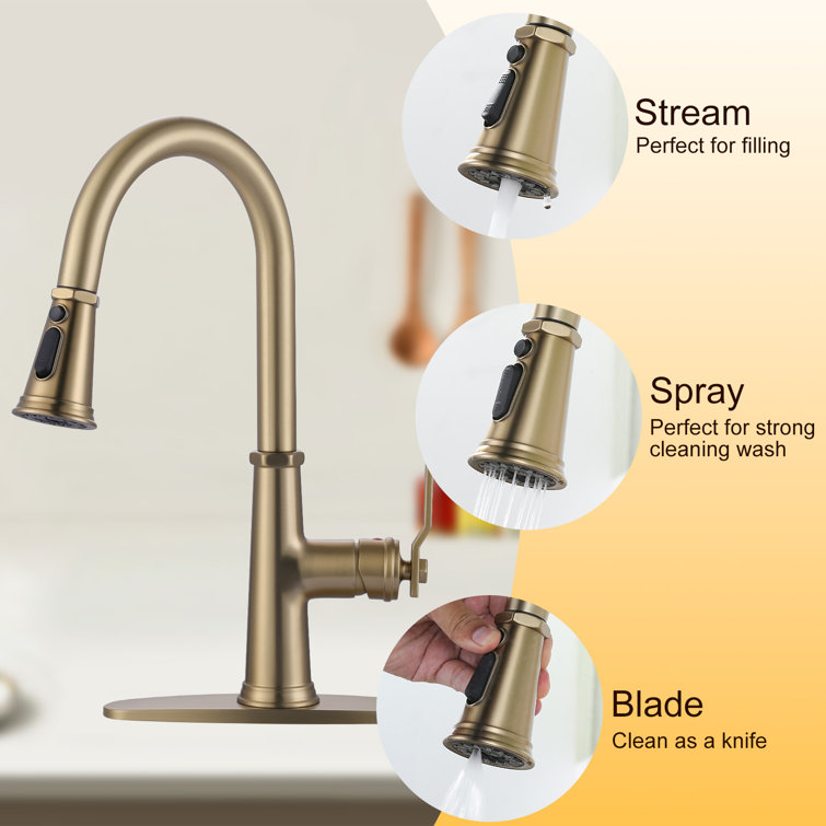 Brushed Gold Stainless Steel Single Handle Pull Down Kitchen Faucet