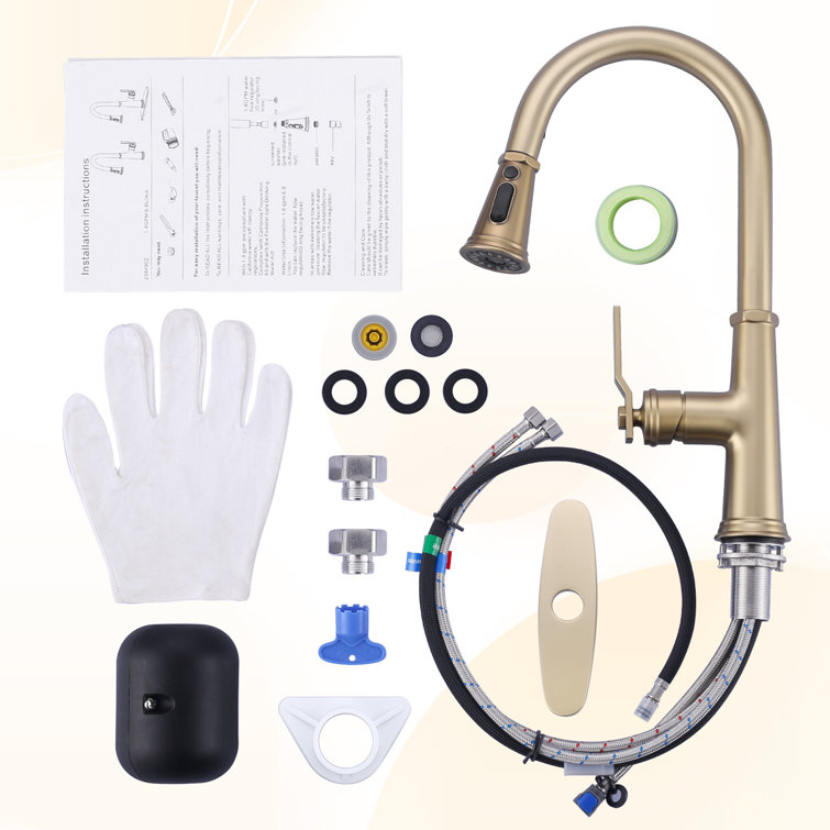 Brushed Gold Stainless Steel Single Handle Pull Down Kitchen Faucet