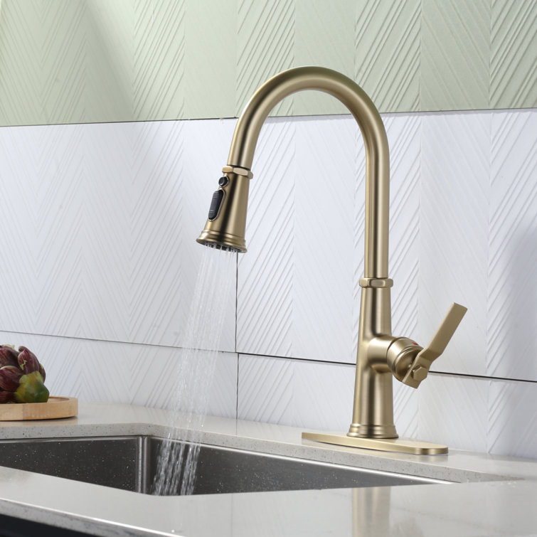 Brushed Gold Stainless Steel Single Handle Pull Down Kitchen Faucet