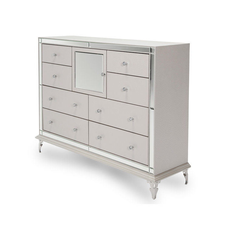 Frost Ivory Mirrored 8-Drawer Upholstered Dresser