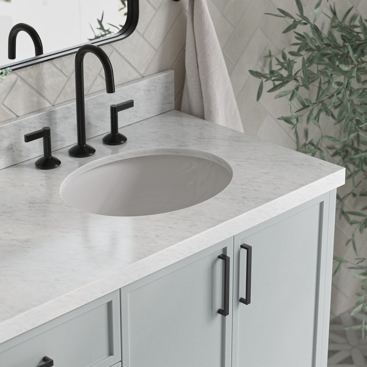 Gray Double Sink Freestanding Bathroom Vanity with Marble Top