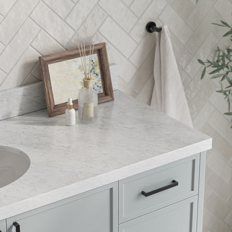 Gray Solid Wood Freestanding Single Sink Bathroom Vanity with Marble Top