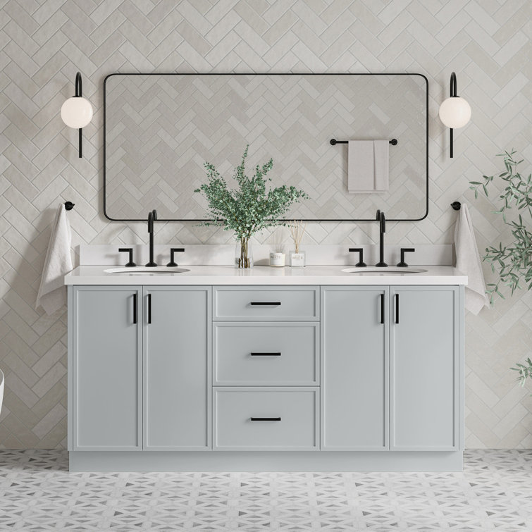 Gray Double Sink Bathroom Vanity with Quartz Top