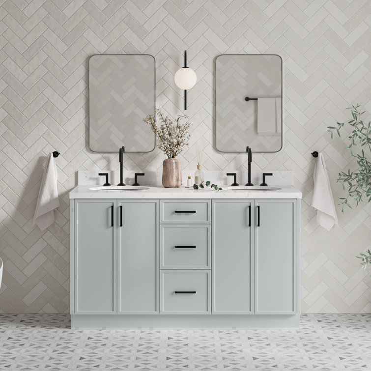 Kelly 60-inch Light Gray Wood Double Freestanding Vanity Cabinet