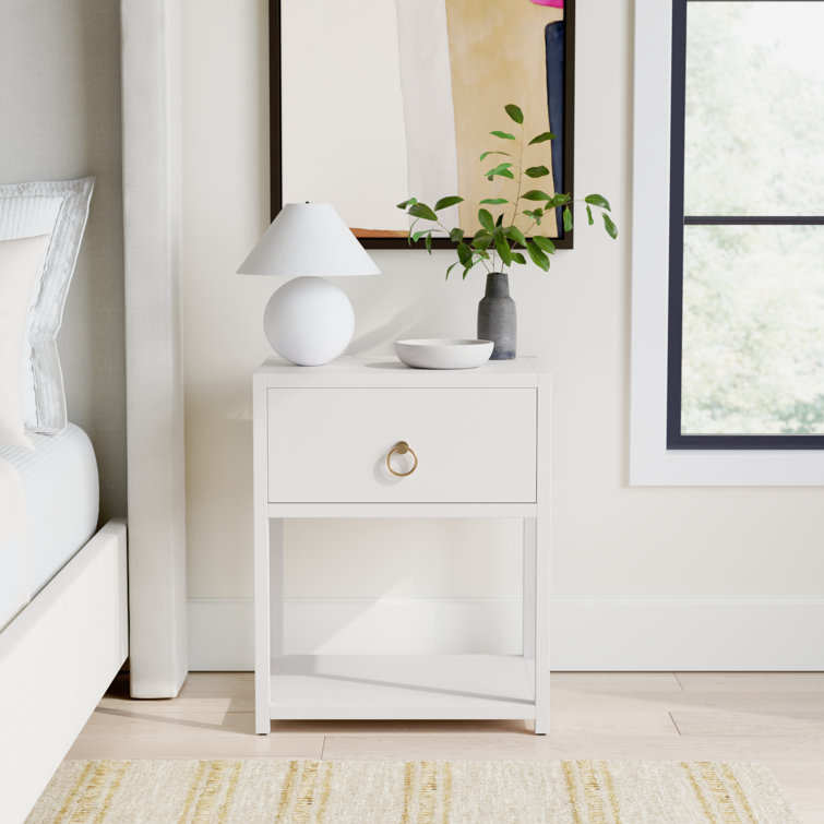 Luxe Gold & White Square End Table with Storage Shelf