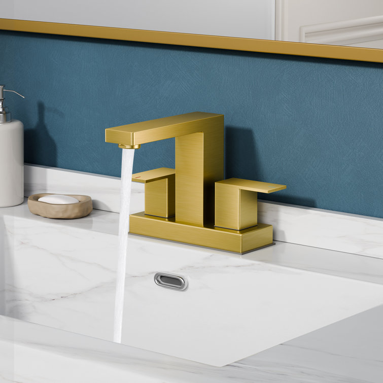 Brushed Gold Modern Centerset Bathroom Faucet with Drain Assembly
