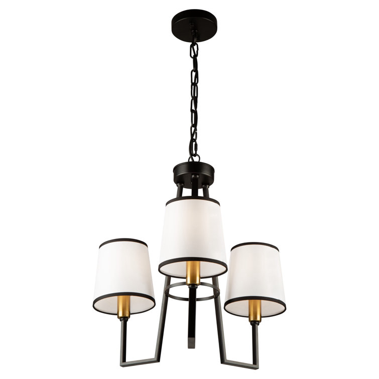 Coco Mini 3-Light Black and Gold Chandelier with White Linen Shade