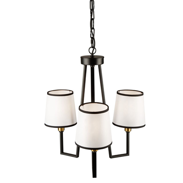Coco Mini 3-Light Black and Gold Chandelier with White Linen Shade