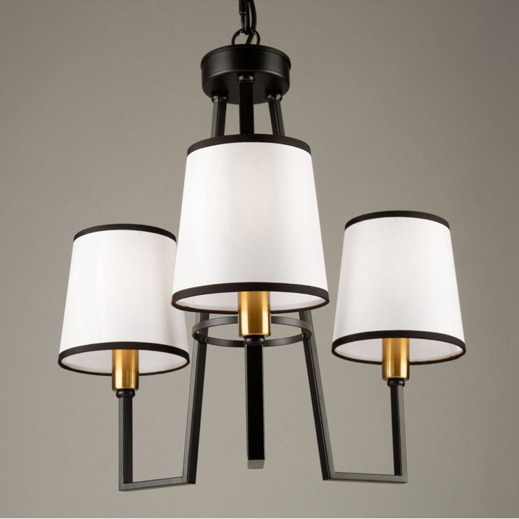 Coco Mini 3-Light Black and Gold Chandelier with White Linen Shade