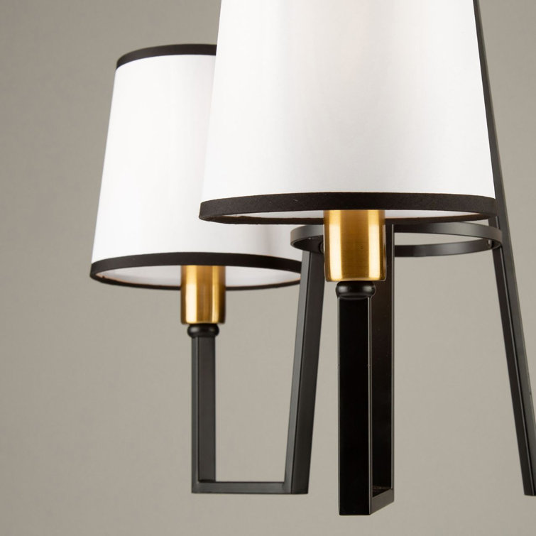 Coco Mini 3-Light Black and Gold Chandelier with White Linen Shade