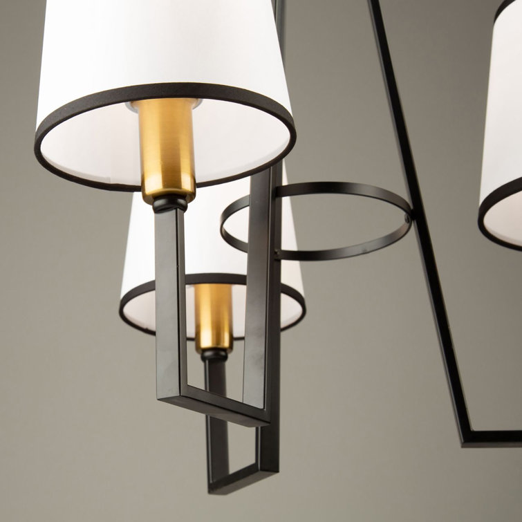 Coco Mini 3-Light Black and Gold Chandelier with White Linen Shade