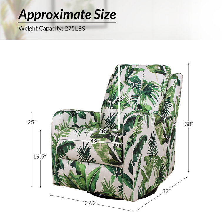 Green Tropical Leaf Print Swivel Recliner with Metal Base