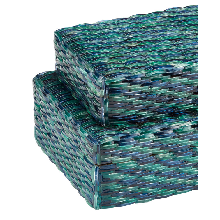 Blue and Green Mosaic Decorative Wood Box Set