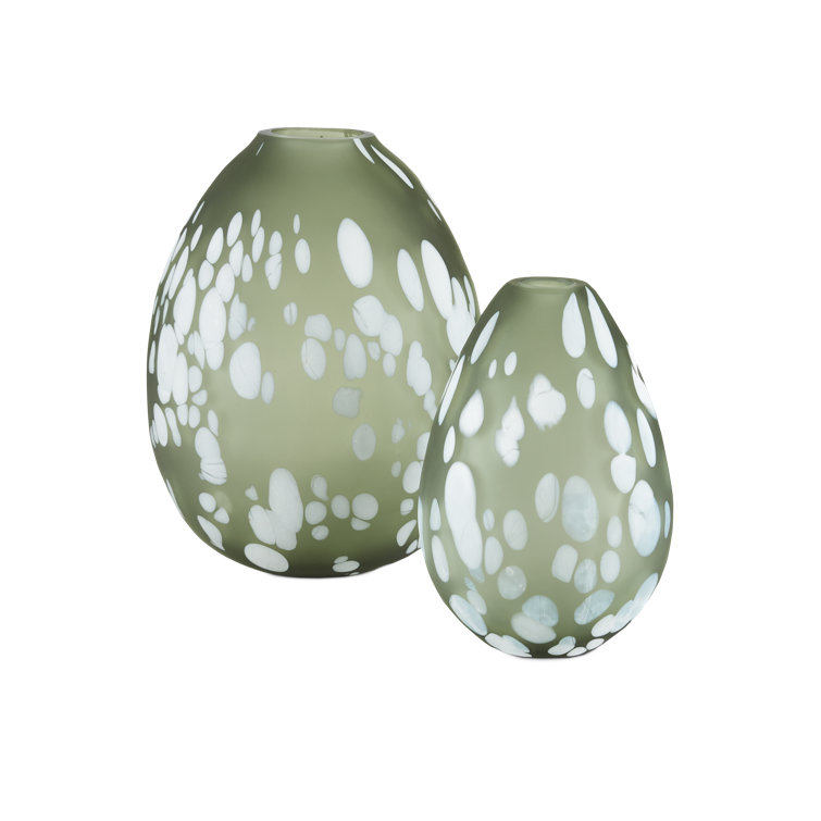 Elysian Splendor Handcrafted Green & White Glass Table Vase Duo