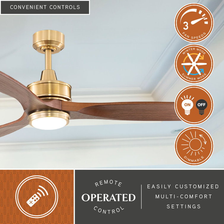 Curtiss 52'' Satin Brass and Walnut Wood Ceiling Fan with LED Light and Remote