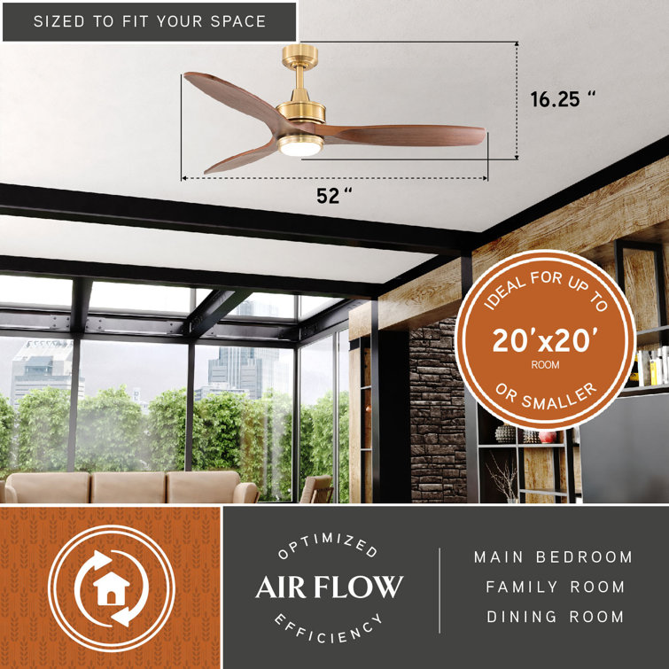 Curtiss 52'' Satin Brass and Walnut Wood Ceiling Fan with LED Light and Remote