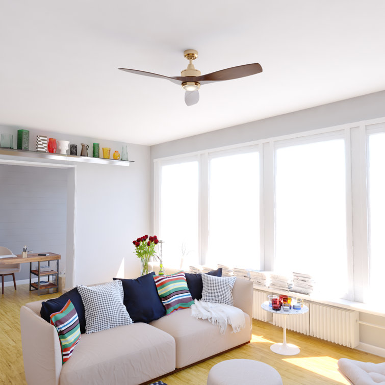 Curtiss 52'' Satin Brass and Walnut Wood Ceiling Fan with LED Light and Remote