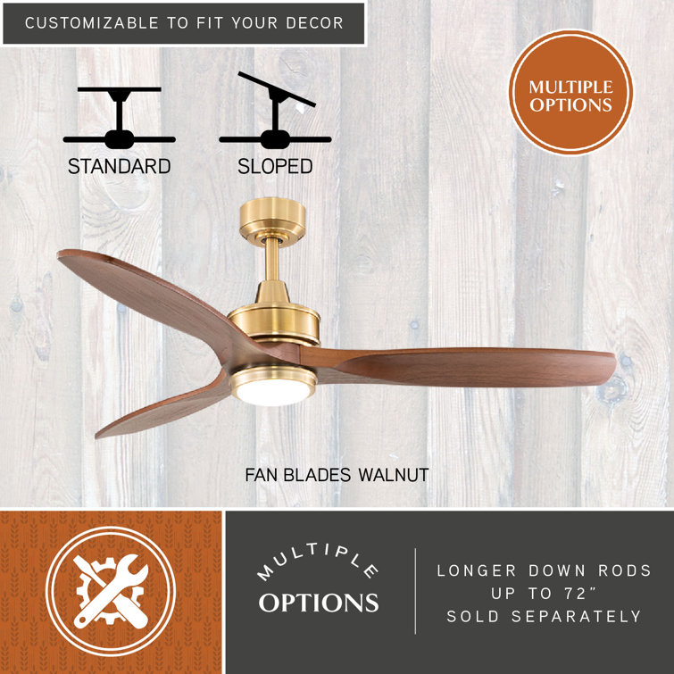 Curtiss 52'' Satin Brass and Walnut Wood Ceiling Fan with LED Light and Remote