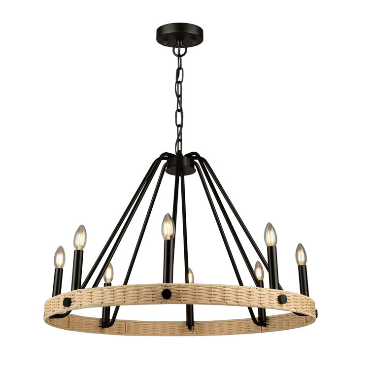 Elegant Black Crystal 8-Light Wagon Wheel Chandelier