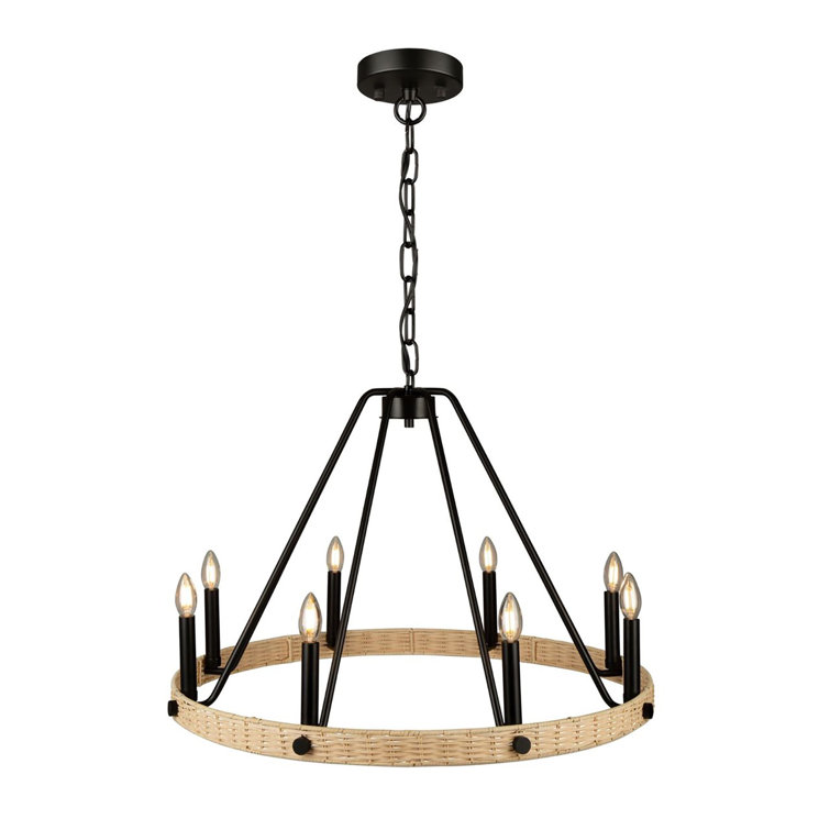 Elegant Black Crystal 8-Light Wagon Wheel Chandelier