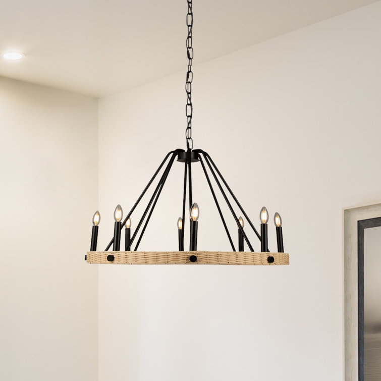 Elegant Black Crystal 8-Light Wagon Wheel Chandelier