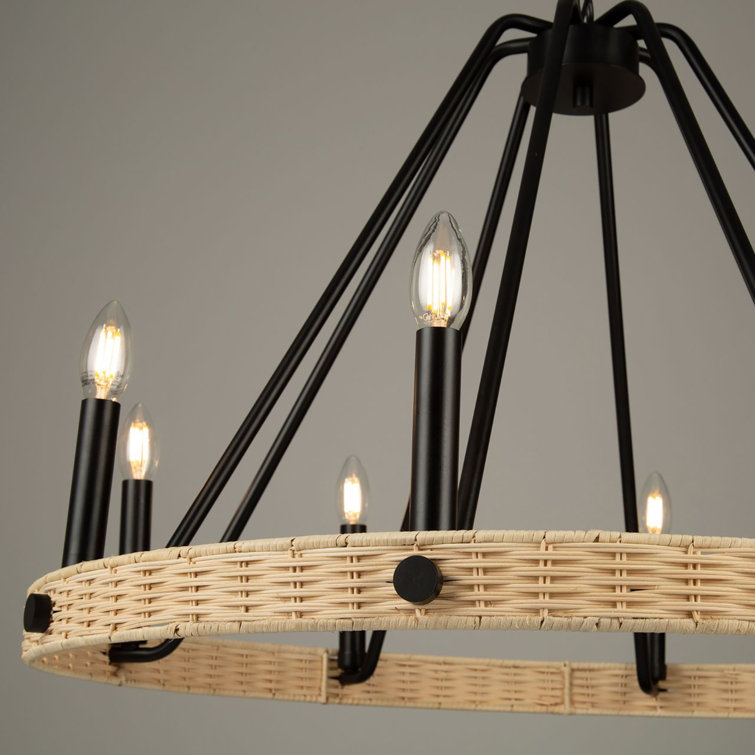 Elegant Black Crystal 8-Light Wagon Wheel Chandelier