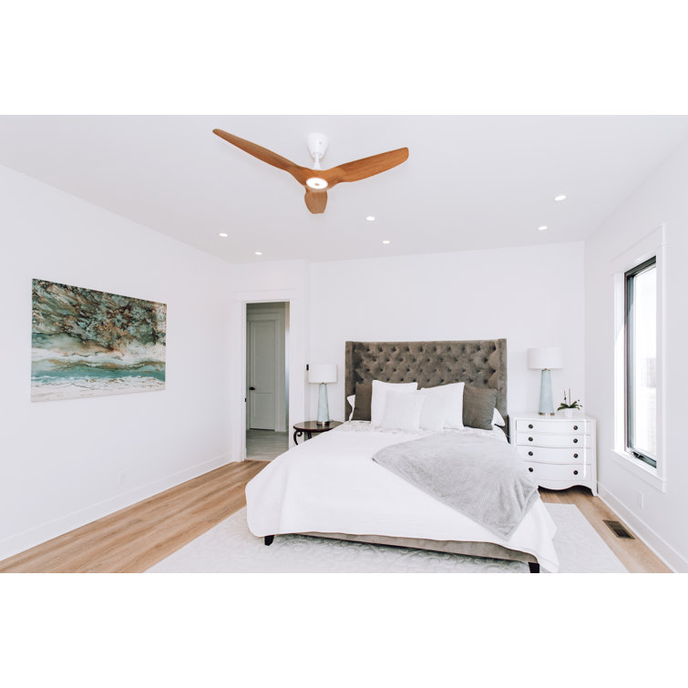 52" White and Caramel Bamboo Smart Ceiling Fan with LED Light