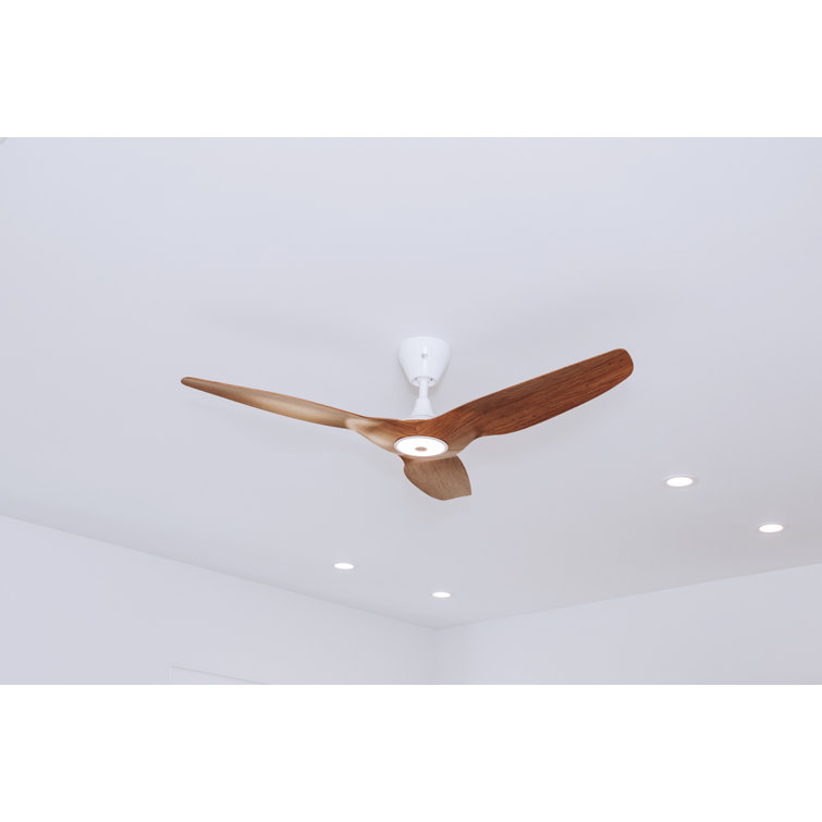 52" White and Caramel Bamboo Smart Ceiling Fan with LED Light