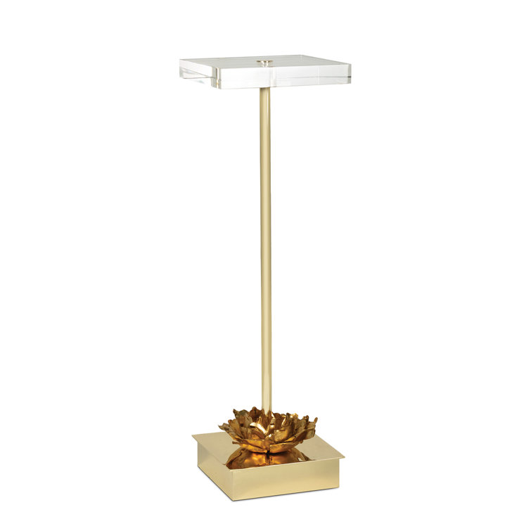 Gold and Crystal Square Accent Table with Floral Base