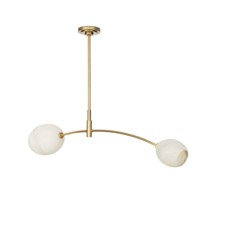 Natural Brass Double Pendant Light with Alabaster Glass Shades
