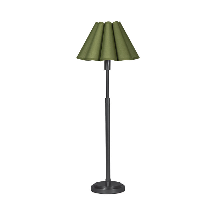 Blackened Brass Buffet Lamp with Green Linen Shade