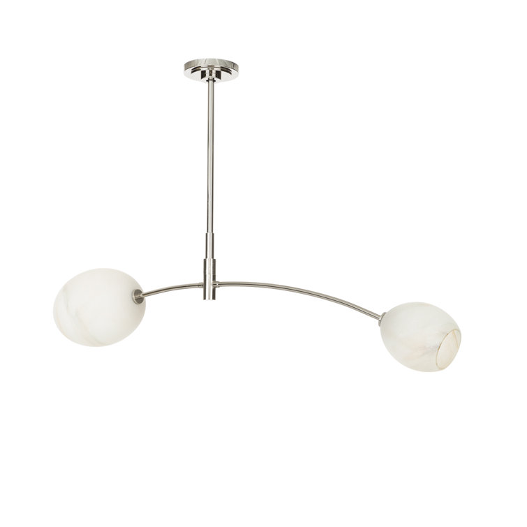 Polished Nickel Double Pendant with Alabaster Glass Shades