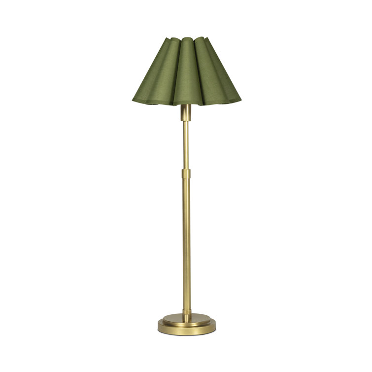 Natural Brass Buffet Lamp with Green Scalloped Shade