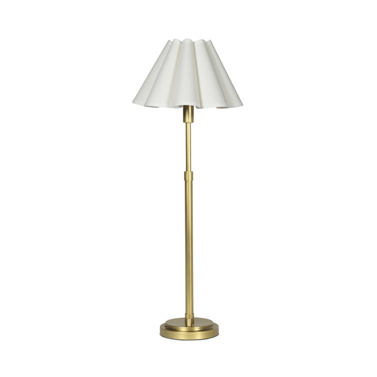 Natural Brass Buffet Lamp with White Linen Shade