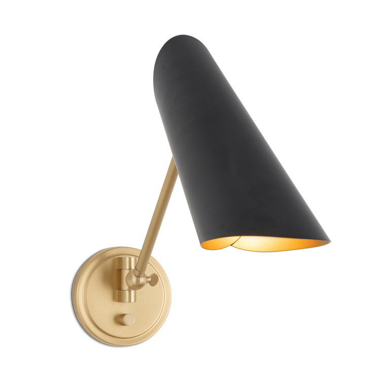 Blackened Brass and Black Mid-Century Modern Swing Arm Sconce