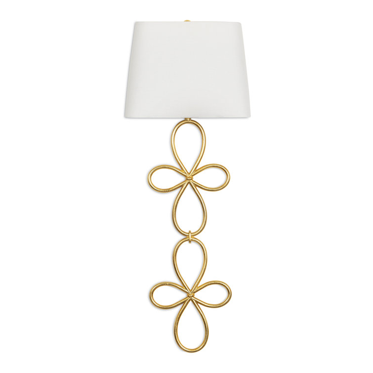 Elegant Gold Leaf Direct Wired Wall Sconce with White Shade