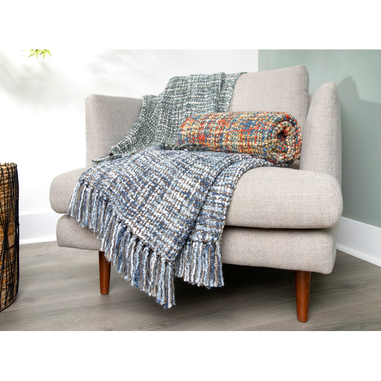 Forest Green Hand Woven Knitted Reversible Throw Blanket