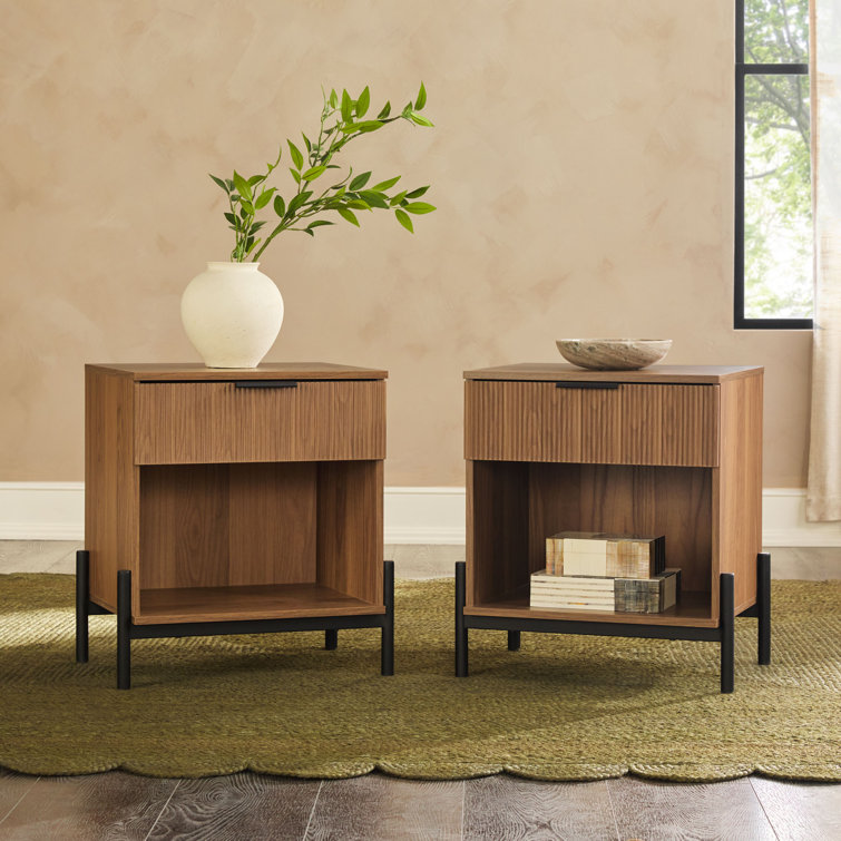 Mocha 1-Drawer Nightstands with Open Cubby, Set of 2