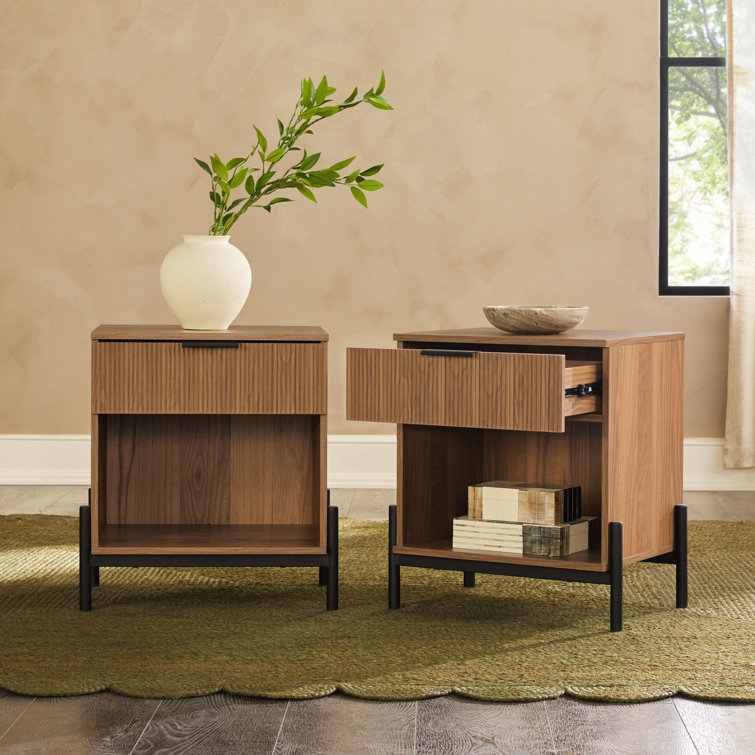 Mocha 1-Drawer Nightstands with Open Cubby, Set of 2