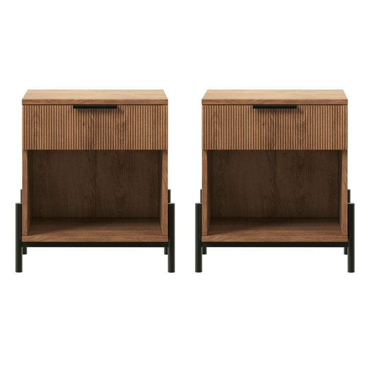 Mocha 1-Drawer Nightstands with Open Cubby, Set of 2