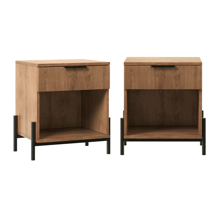 Mocha 1-Drawer Nightstands with Open Cubby, Set of 2