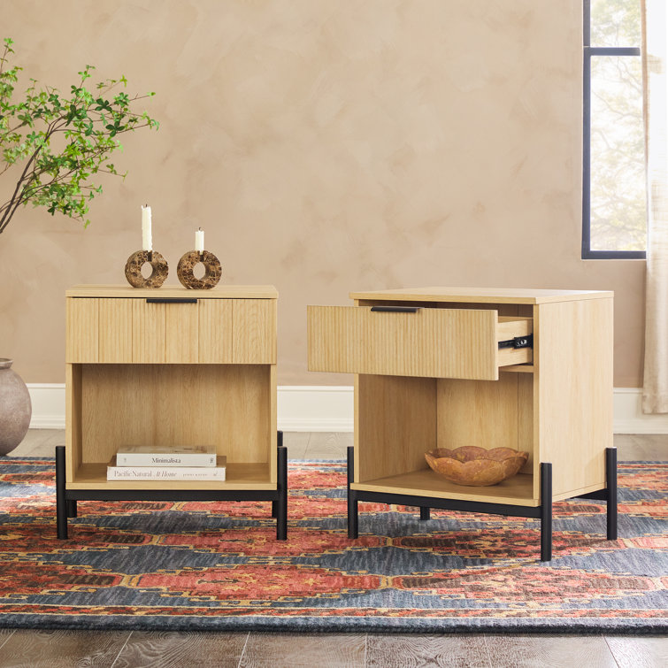 Coastal Oak 1-Drawer Nightstands with Open Cubby, Set of 2