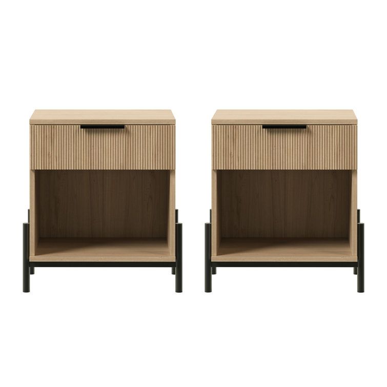 Coastal Oak 1-Drawer Nightstands with Open Cubby, Set of 2