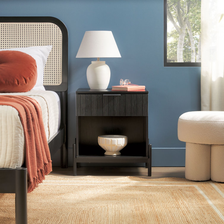 Black Modern 1-Drawer Nightstand with Open Cubby